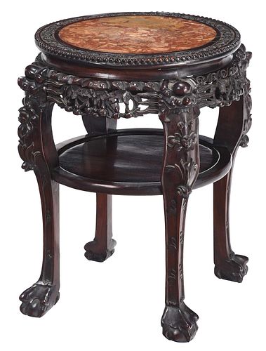 CHINESE CARVED HARDWOOD AND MARBLE