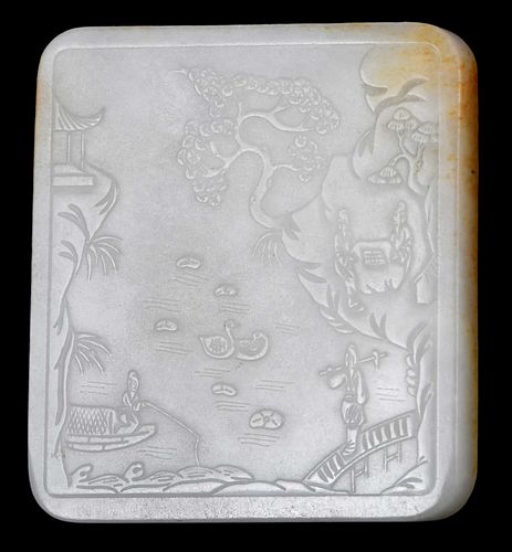 CHINESE CARVED WHITE JADE PLAQUEwhite 3709b5