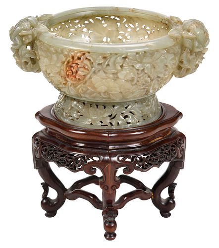 CHINESE OPENWORK CARVED JADE BOWL