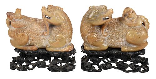 PAIR OF CHINESE CARVED SOAPSTONE 3709bb