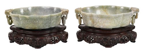 PAIR OF CHINESE CARVED JADE CENSERS 3709bc