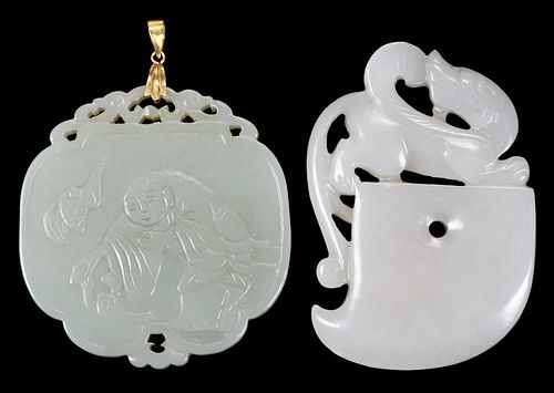 TWO CHINESE CARVED JADE PENDANTScomprising: