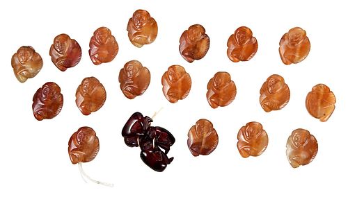 GROUP OF 18 CHINESE CARVED CARNELIAN