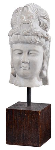 CHINESE CARVED MARBLE HEAD OF GUANYIN 3709f2