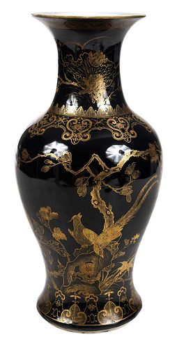 CHINESE BLACK AND GILT DECORATED