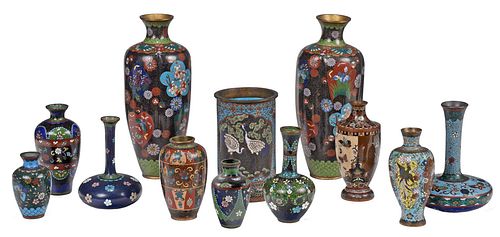 GROUP OF 12 ASIAN CLOISONNE TABLE