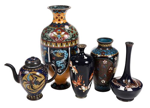 FIVE JAPANESE CLOISONNE VESSELSlate