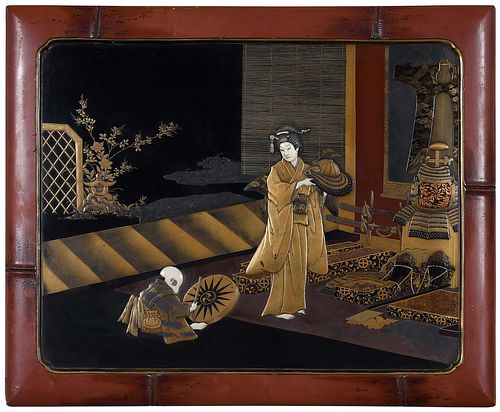 FINE JAPANESE LACQUER PANEL DEPICTING