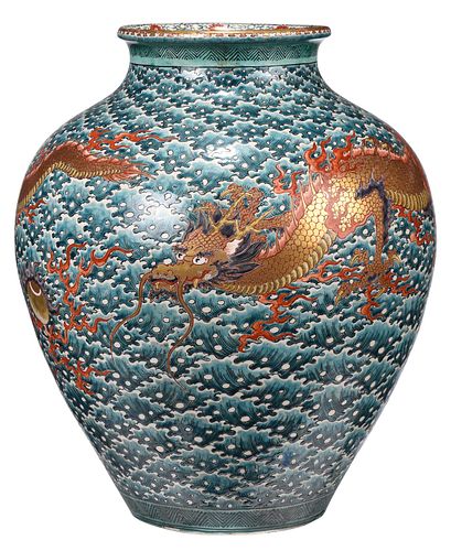 LARGE JAPANESE ENAMEL DECORATED