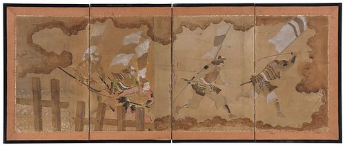JAPANESE FOUR PANEL FOLDING SCREEN19th 370a74