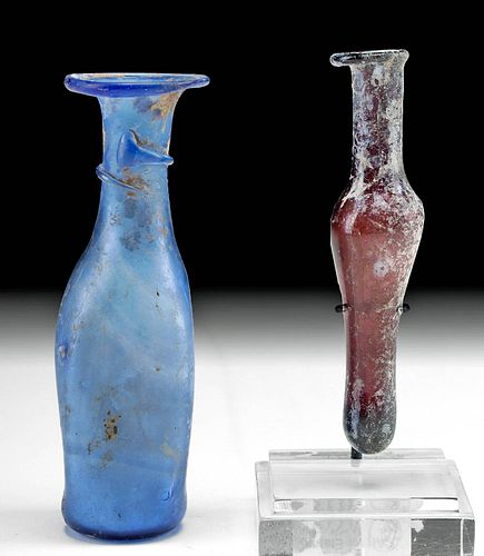 PAIR OF ROMAN GLASS VESSELS, AUBERGINE