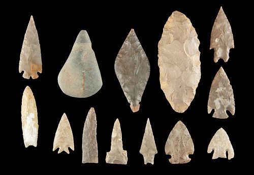 13 NATIVE AMERICAN STONE PROJECTILE