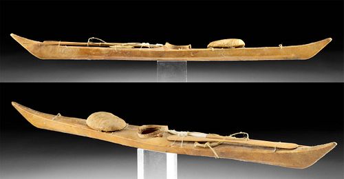 MINIATURE 19TH C. INUIT SEALSKIN KAYAK