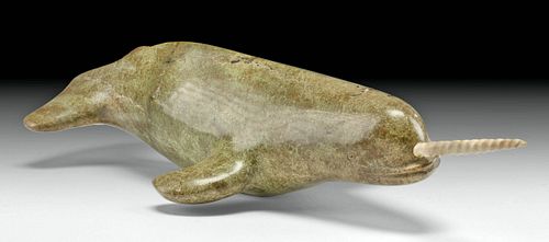 ADORABLE INUIT SOAPSTONE NARWAHL 370b5a