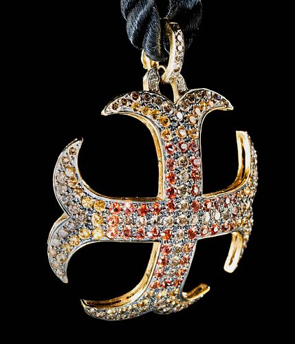 18K+ GOLD PENDANT DIAMONDS, SAPPHIRES