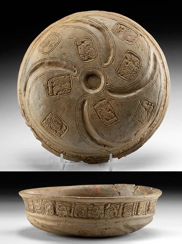 RARE MAYA POTTERY BOWL CARVED GLYPHS,