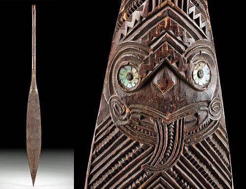 19TH C MAORI WOOD HOE KOWHAIWHAI 370bee