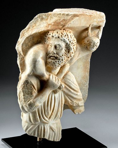 ROMAN MARBLE RELIEF HERMES KRIOPHOROS