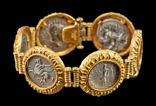 22K+ GOLD BRACELET W/ 6 ANCIENT ROMAN