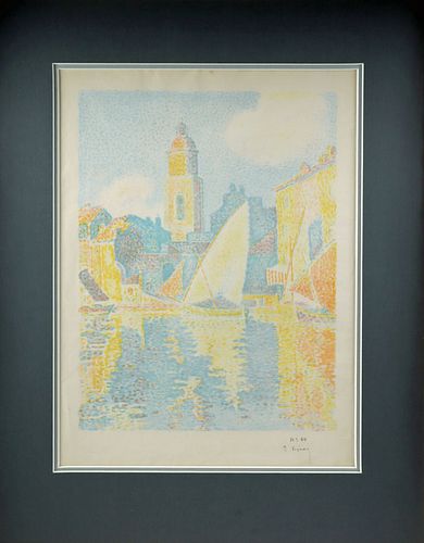 SIGNED PAUL SIGNAC LITHOGRAPH SAINT TROPEZ  370ccd