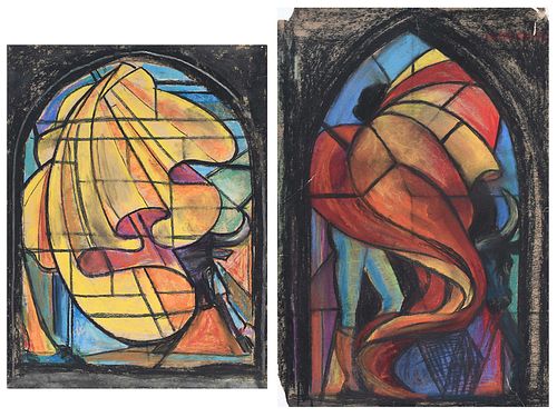 MALVINA HOFFMAN TWO STAINED GLASS