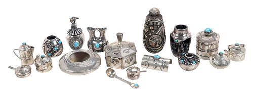 SIXTEEN NAVAJO SILVER MINIATURE 370d88