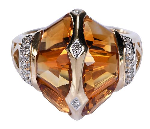 14KT. CITRINE AND DIAMOND RINGsix