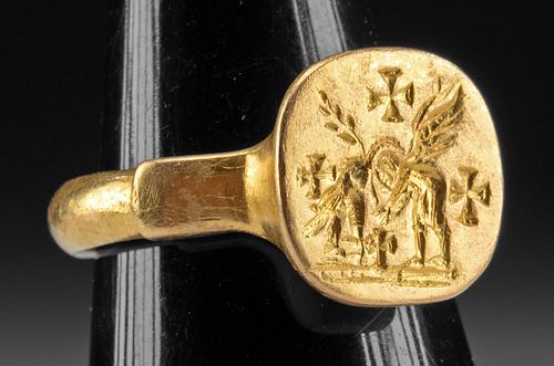 5TH C. BYZANTINE GOLD SIGNET RING,