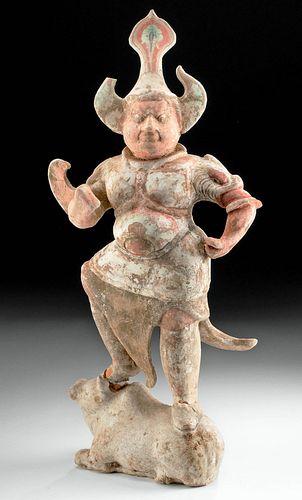 CHINESE TANG POLYCHROME LOKAPALA GUARDIAN