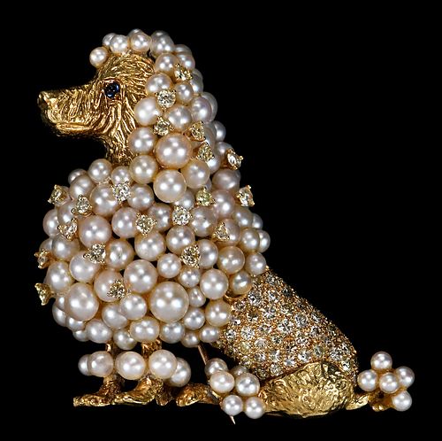 18KT. POODLE PEARL AND DIAMOND