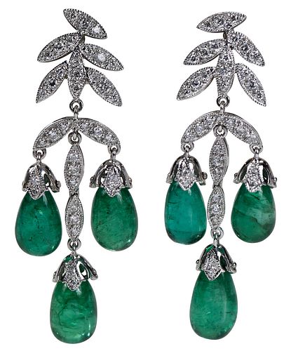 18KT. EMERALD AND DIAMOND DROP