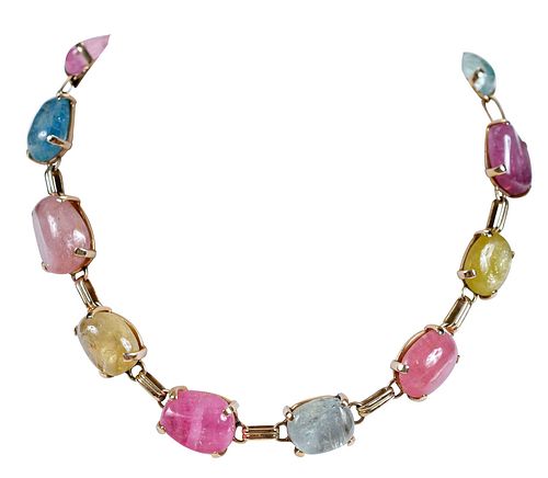 14KT CABOCHON MULTI GEMSTONE NECKLACE  370e11