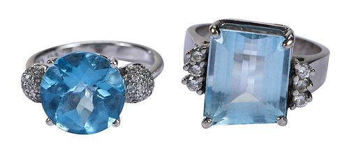 TWO BLUE TOPAZ AND DIAMOND RINGSone 370e1a
