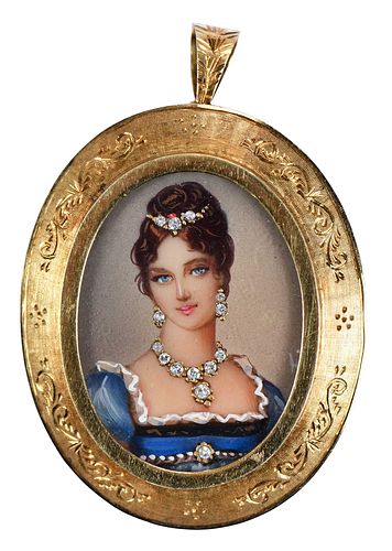 18KT. MINIATURE PORTRAIT WITH DIAMOND