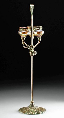 ART NOUVEAU FAVRILE GLASS & BRONZE CANDLESTICKNorth