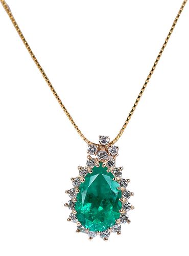 14KT. PEAR SHAPE EMERALD AND DIAMOND