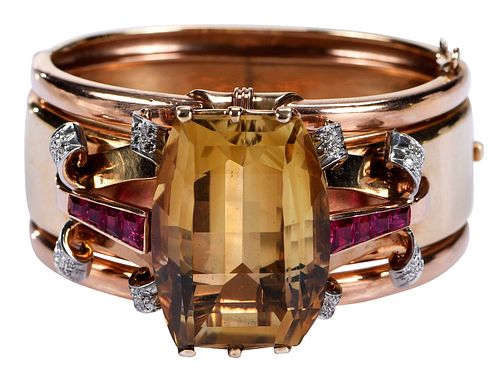 14KT. TWO TONE CITRINE, RUBY, AND