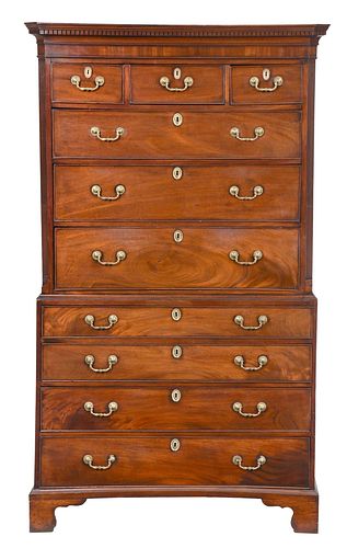 GEORGE III MAHOGANY CHEST ON CHESTBritish,