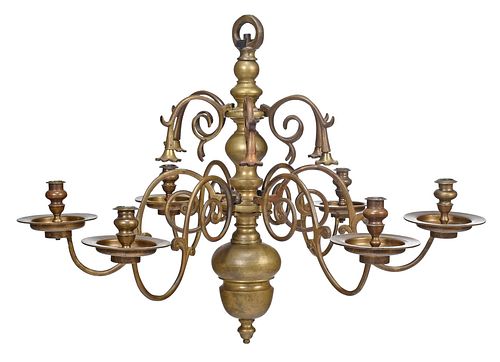 DUTCH BRASS SIX LIGHT CHANDELIER18th 370ed6