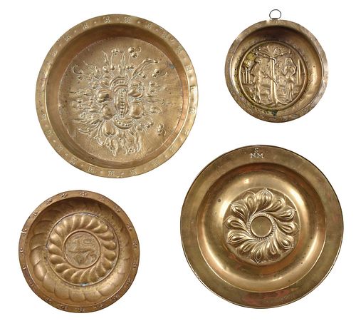 FOUR CONTINENTAL BRASS PLATES, ALMS