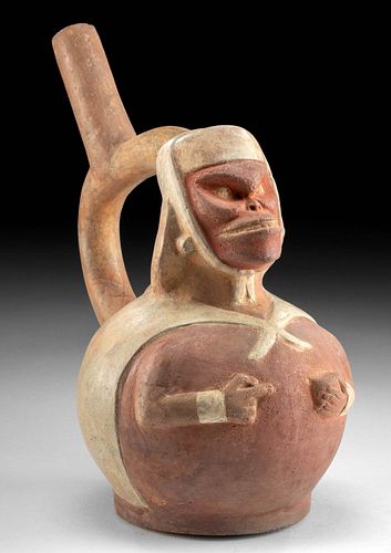 MOCHE POTTERY SKELETAL FIGURE STIRRUP 370f2f