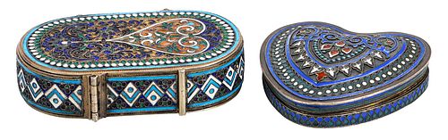 TWO RUSSIAN SILVER ENAMEL BOXESboth 370fed