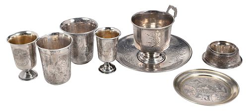 EIGHT RUSSIAN SILVER TABLE ITEMS19th 20th 370fee