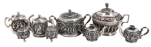 EIGHT PERSIAN SILVER TABLE ITEMSprobably 370ff3