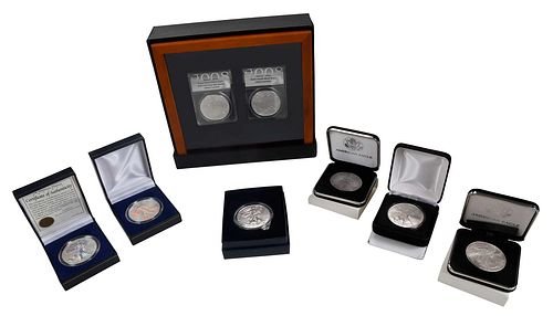 EIGHT AMERICAN SILVER EAGLES, WITH 2008