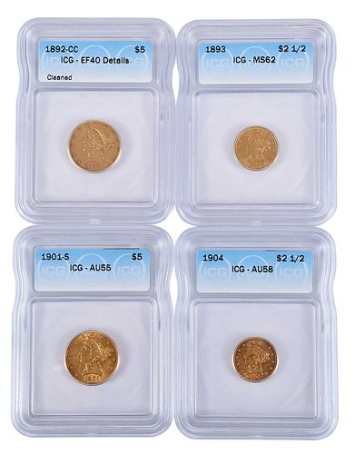 FOUR GRADED U S GOLD COINS1893 37105c
