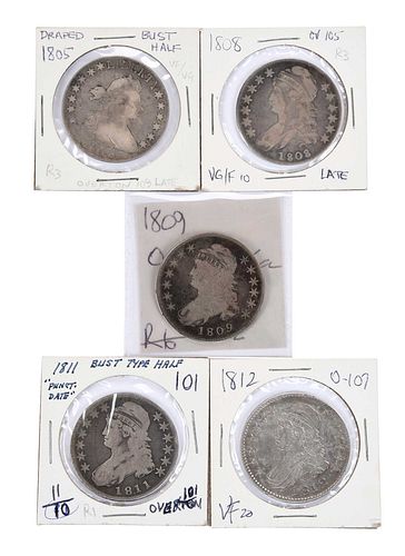 GROUP OF FIVE BUST HALF DOLLARS1805