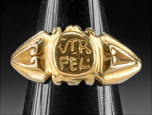 ROMAN GOLD RING W INSCRIPTION 3710ea