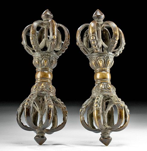 PAIR OF 18TH C. TIBETAN BRASS DORJES