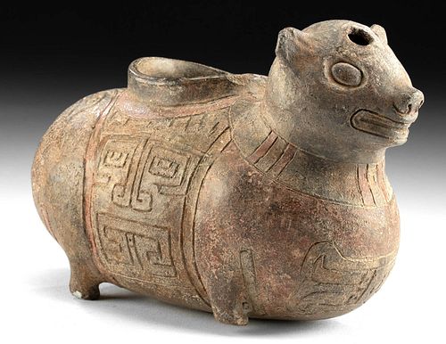 CHAVIN POTTERY INCISED JAGUAR VESSEL  371113